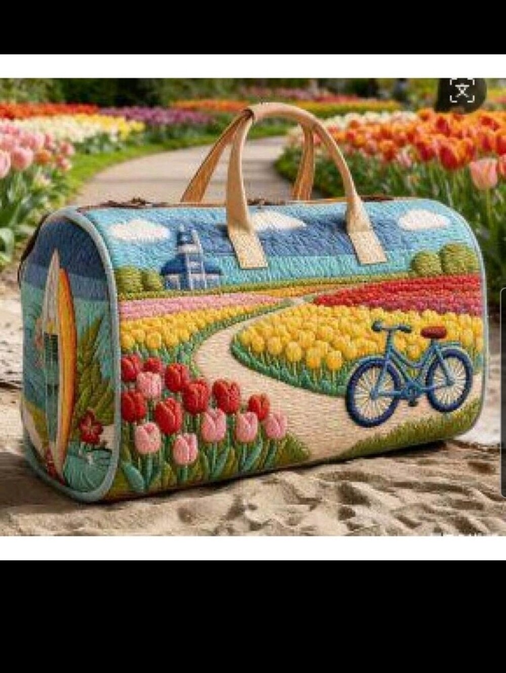 BRAND NEW ** Handcrafted Tulip Field Quilted Travel Bag - Blue & Multicolor